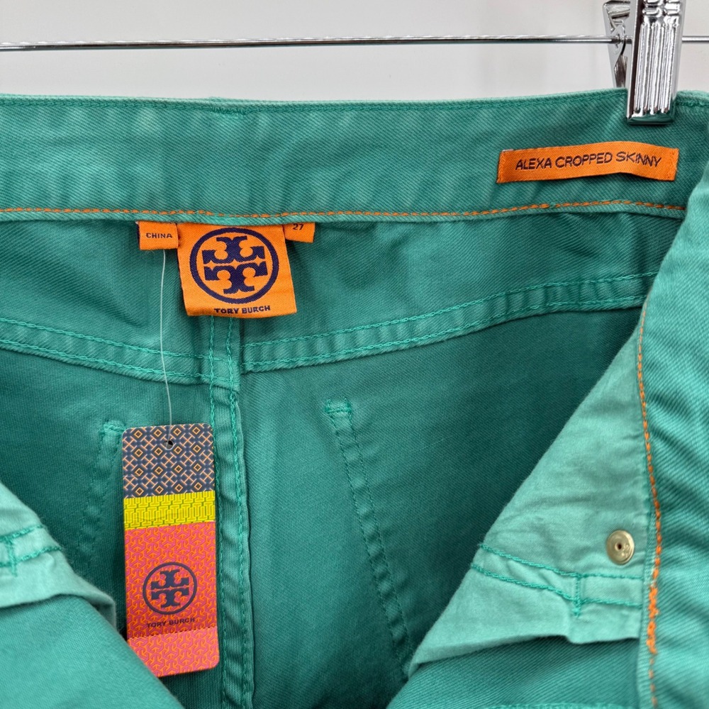 Tory Burch Alexa Cropped Skinny Jeans Viridian Green Size 27 - Picture 4 of 8